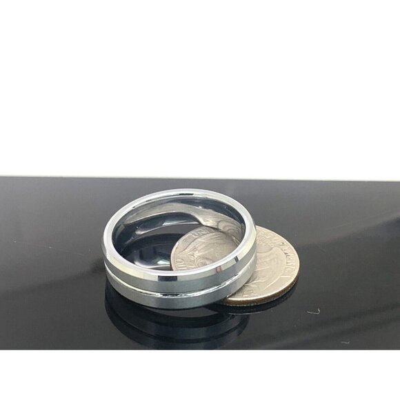 Men's Wedding Band Silver Tungsten Stainless Steel 8mm Ring Size 13.5 - Picture 11 of 14
